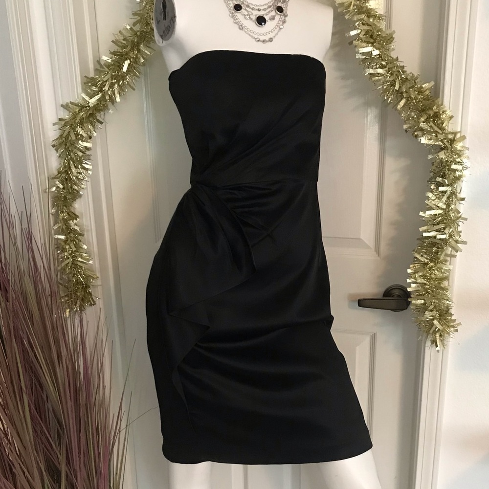 ❤️WHBM Sexy Black Sateen Bustier Dress Size 6